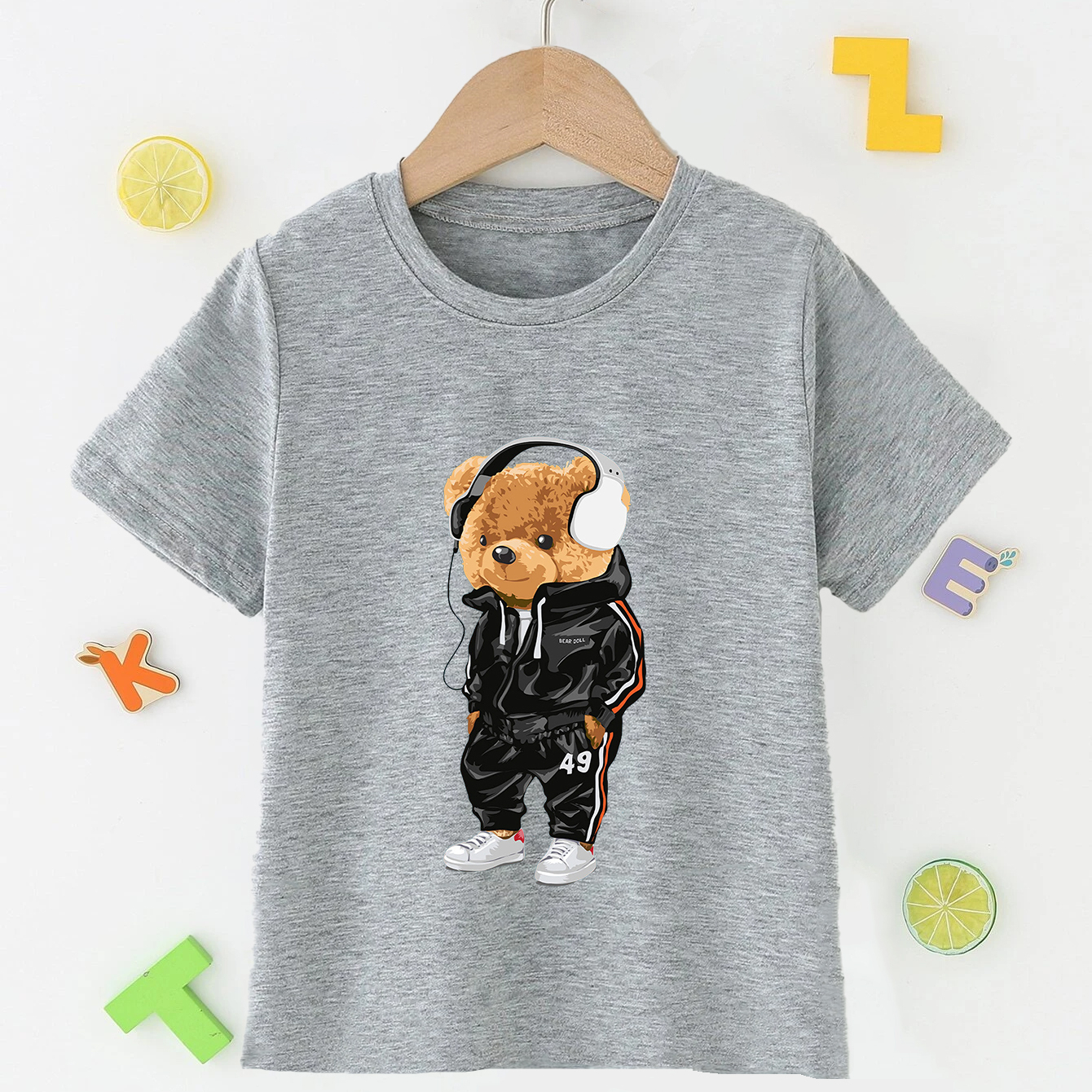 

Stylish Bear Print Boys Creative T-shirt, Casual Lightweight Comfy Short Sleeve Tee Tops, Kids Clothings For Summer