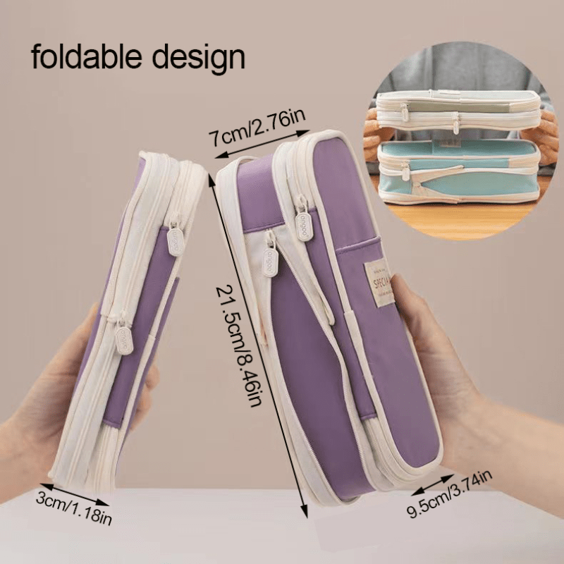 Foldable Canvas Pencil Pouch Multi Layer Stationery Storage Case