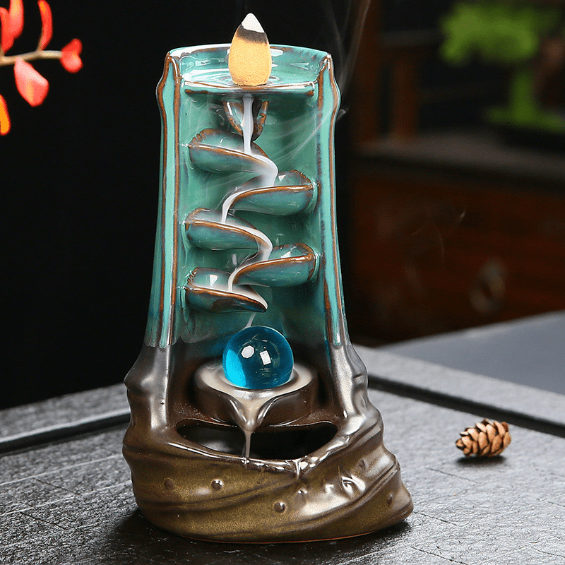 Minideal Aromatherapy Ornamental Incense Burner Waterfall Backflow -  Backflow Incense Burner Feng Shui Decor Ornament Light Blue