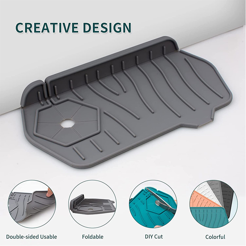 Soft Silicone Sink Mats For Faucet - Double-sided Design With Self