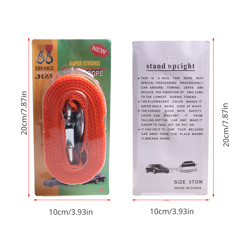 4M 4000mm Tow Strap With Hooks Car Recovery Rope 3 Tons Capacity
