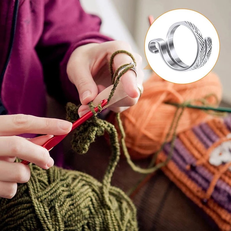 6PCS Crochet Ring Thread Guide Finger Holder Adjustable Crochet