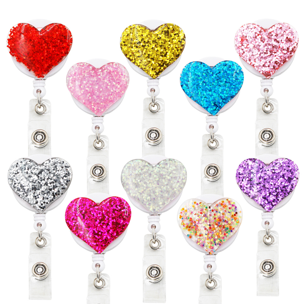1 PC Bling Love Heart Retractable Badge Holder Badge Clips for Nurse ID Badge Reel with Alligator Clip,Temu