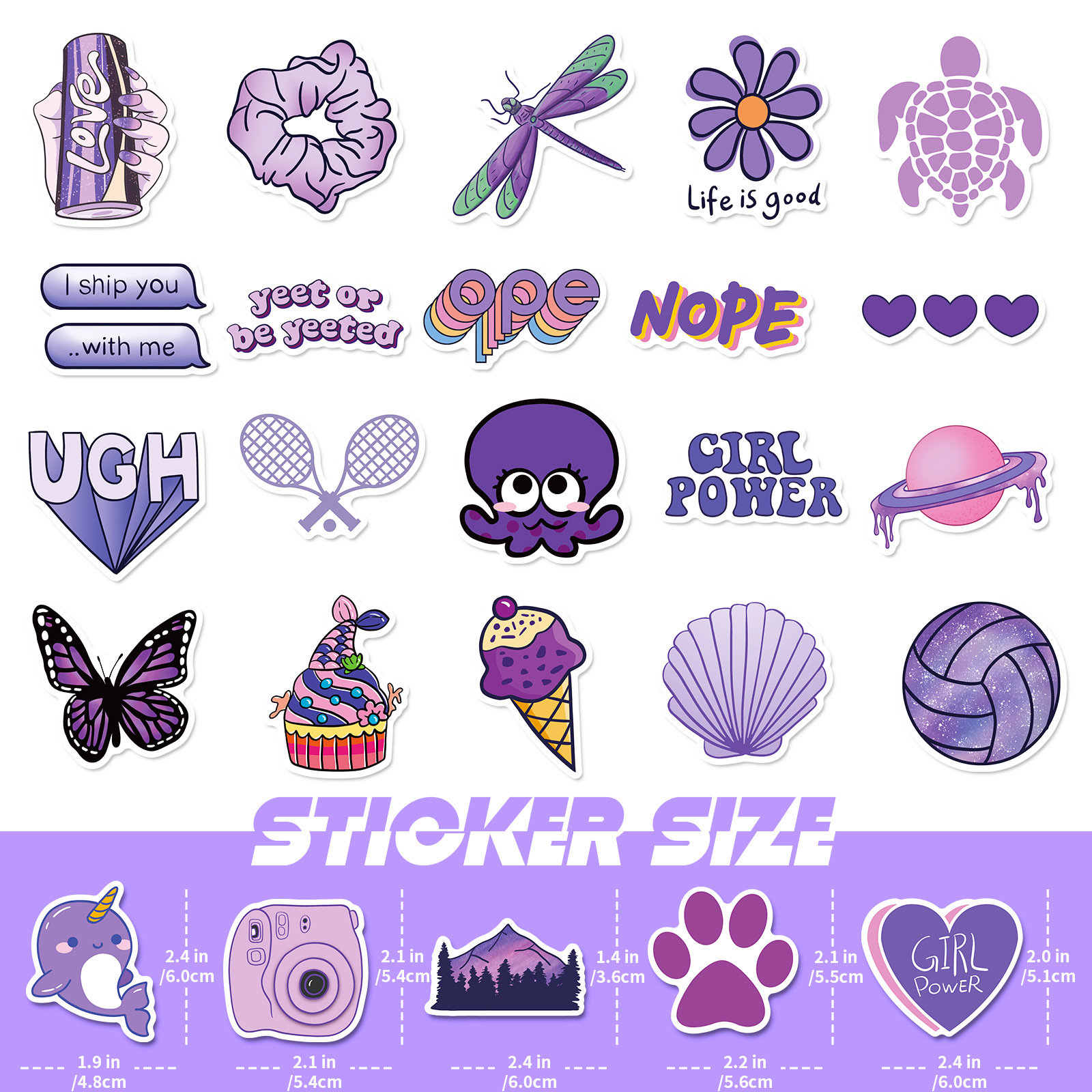 50pcsvsco Cartoon Purple Stickers Cool Room Diy Waterproof - Temu