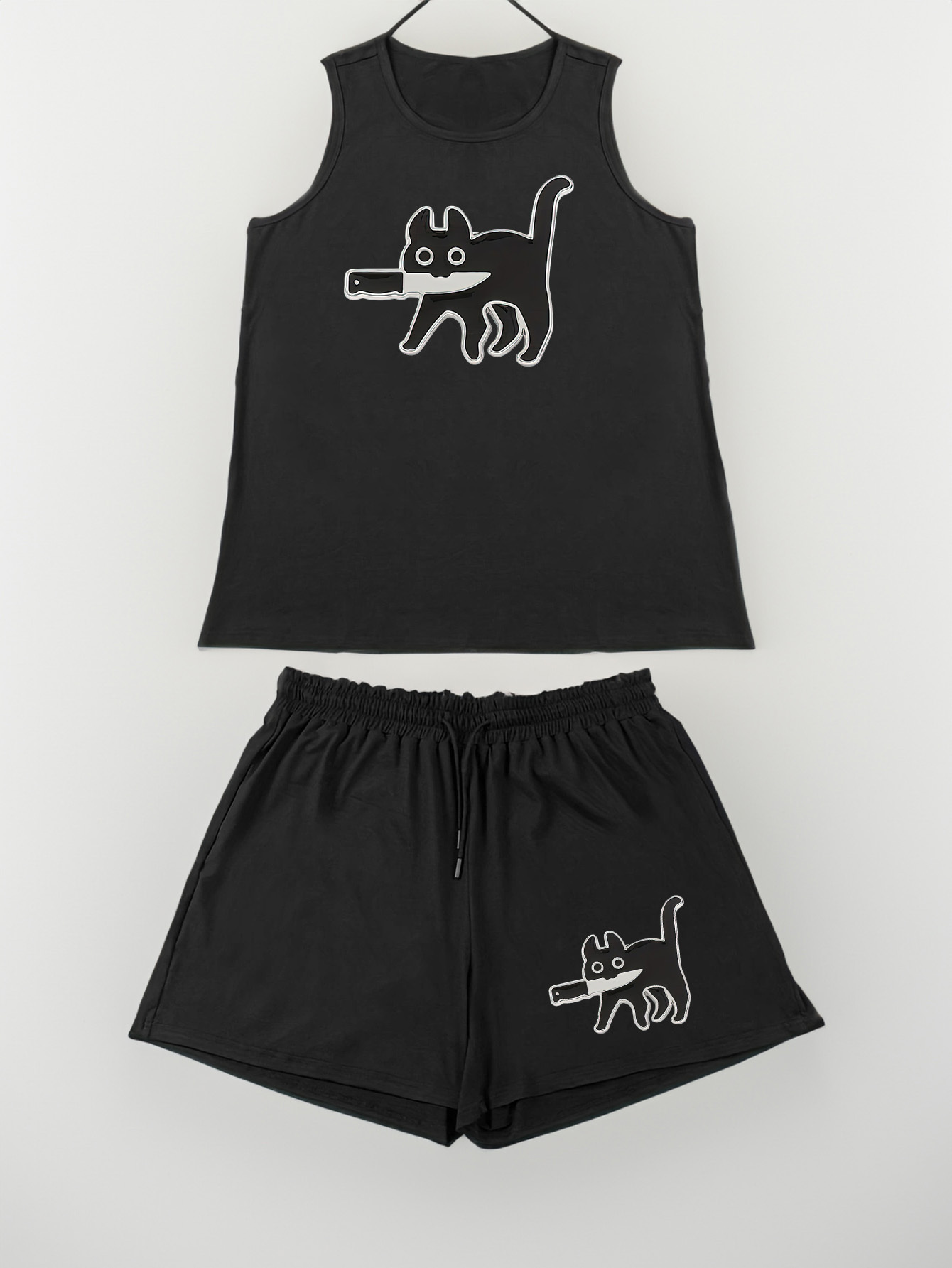 Cat Print Tank Top & Shorts Lounge Set