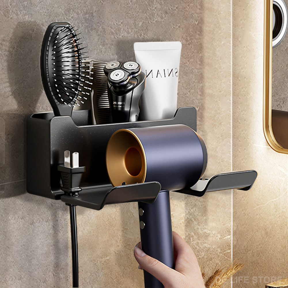 Bathroom Hair Dryer Wall Mounted Holder Punch-free Storage Box