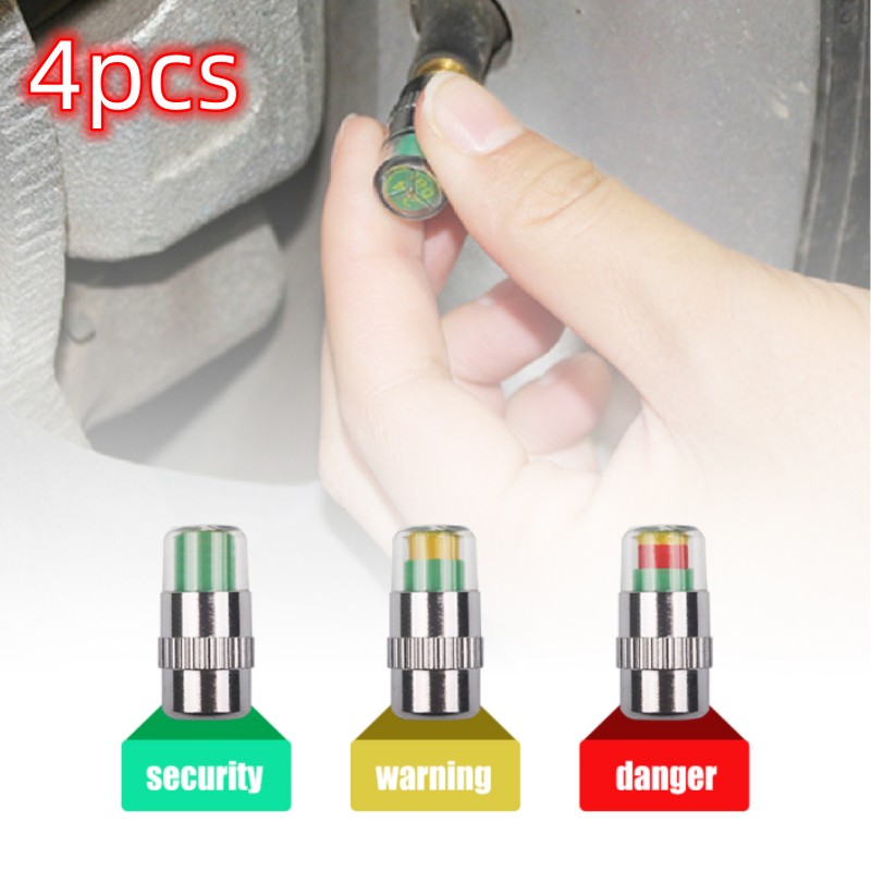 Tire Valve Stem Caps,Tire Pressure Caps Tire Pressure Monitor Sensor  Indicator 3 Color Eye Alert - plastic core 