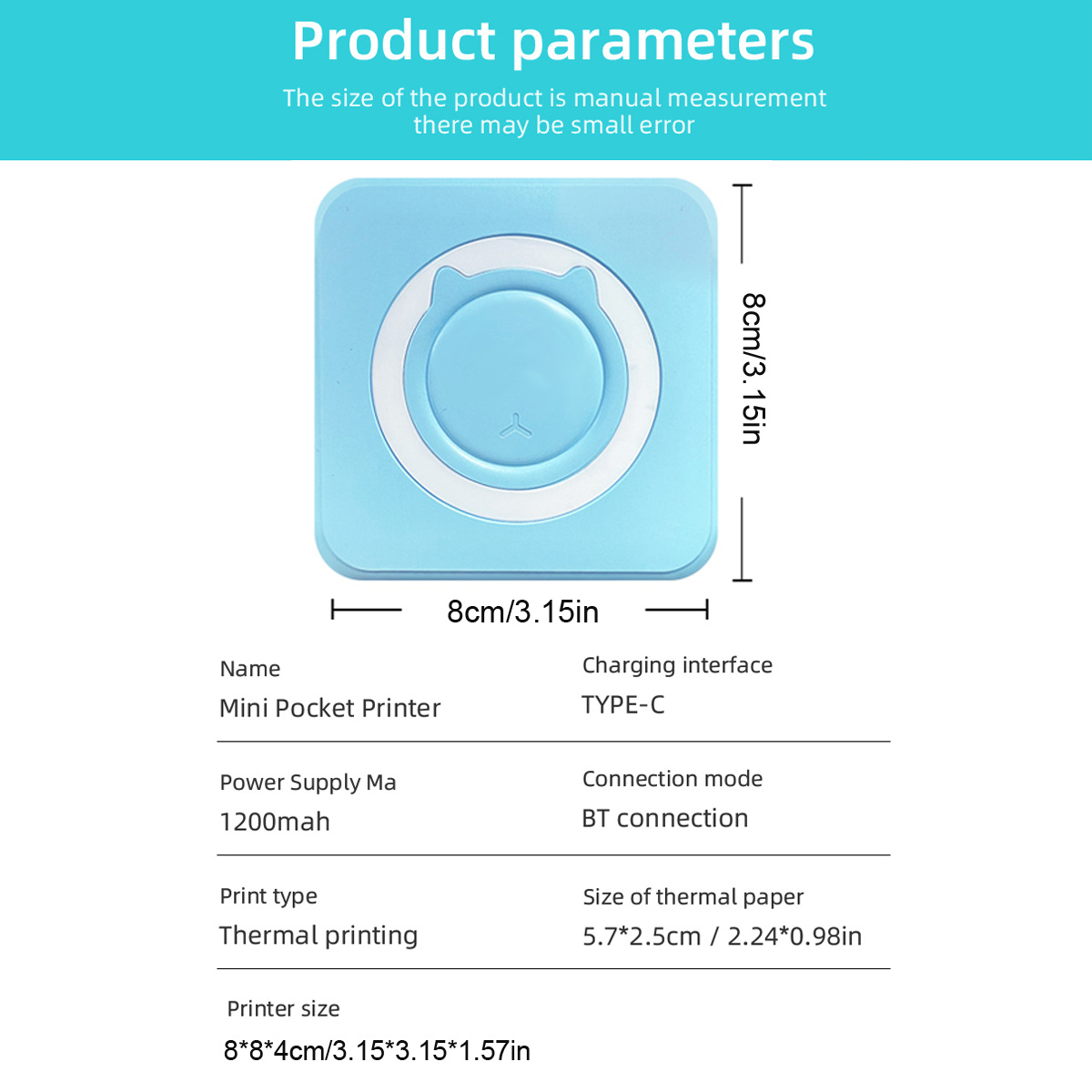 mini printer portable pocket printer inkless photo printer for wireless printer for ios android smartphone details 1
