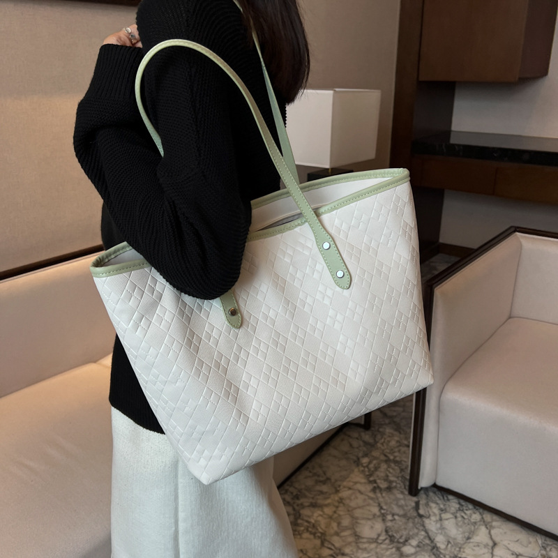 Argyle Embossed Tote Bag For Women, Fashion Pu Leather Handbag, Large  Capacity Shoulder Bag - Temu Bahrain
