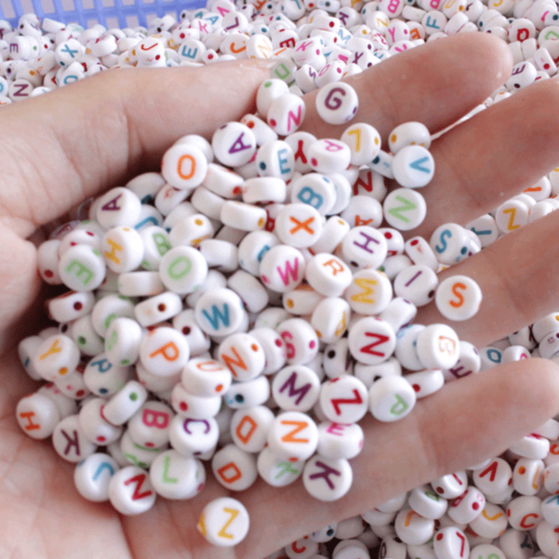 Acrylic Colorful Vowels Single Letters Round Flat Beads Diy - Temu