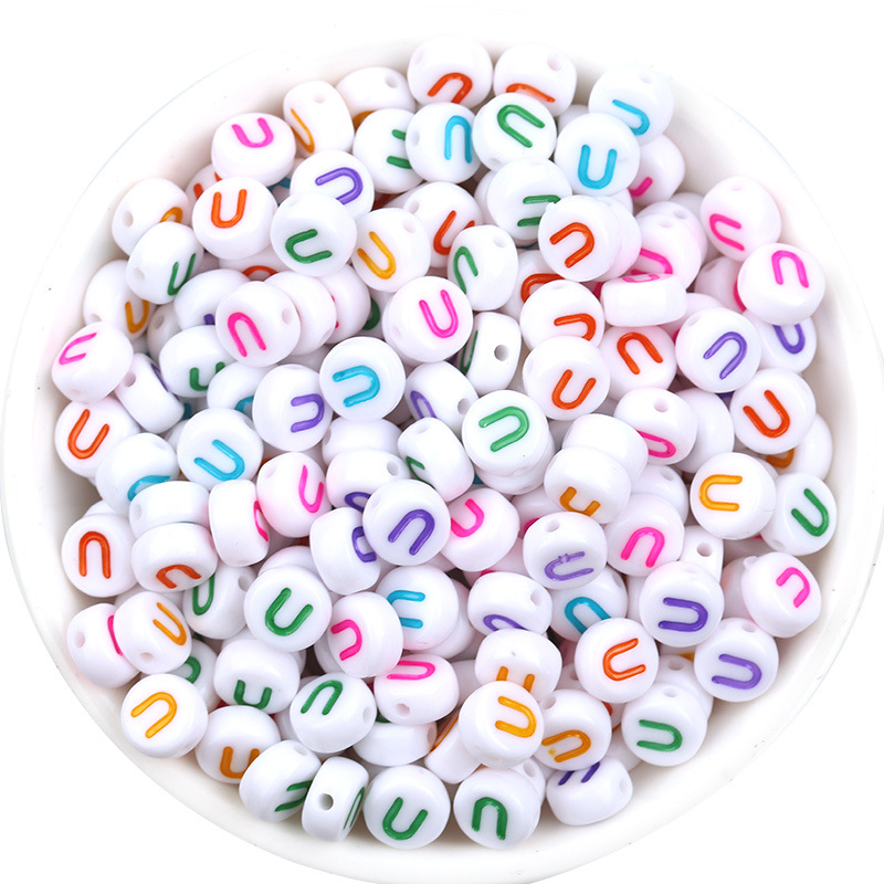 Acrylic Colorful Vowels Single Letters Round Flat Beads Diy - Temu