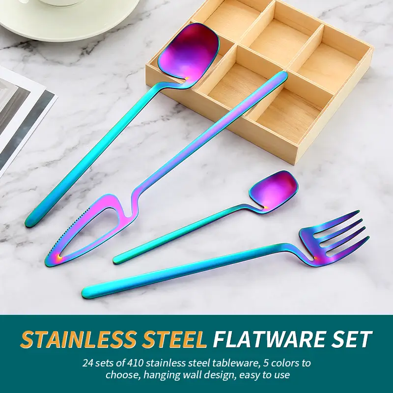 sanding hanging cup main five pieces 30pcs creative cutlery set stainless steel tableware set knife fork coffee spoon dinnerware set kitchen hanging cup flatware Product details 1