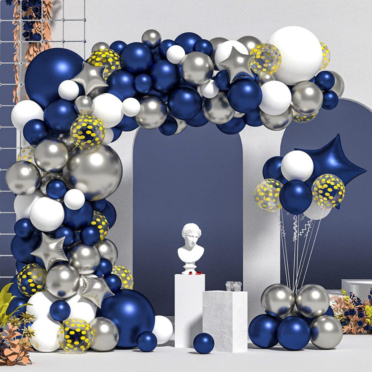 131pcs Conjunto Arco Globos Tinta Blanco Plateado 10  - Temu