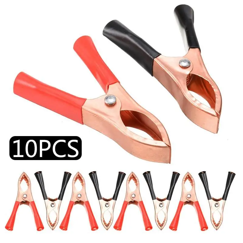 10pcs 30a Crocodile Spring Clamp Red Black Car Battery Clip Cables