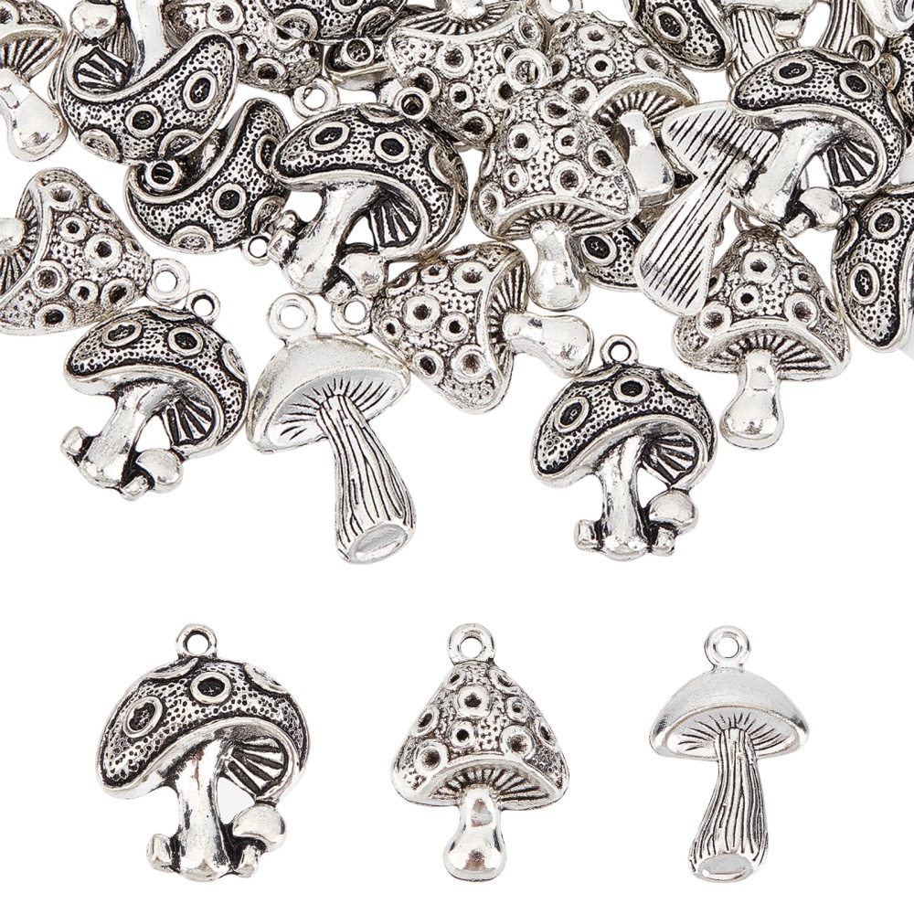 3 Style Antique Silver Color Mushroom Design Alloy Pendants For