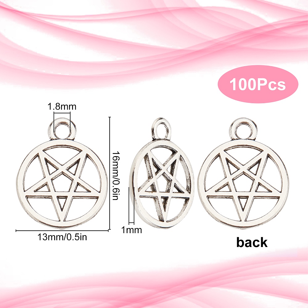 100Pcs Pentacle Star Charms Alloy Pendants Pentacle Star Charms