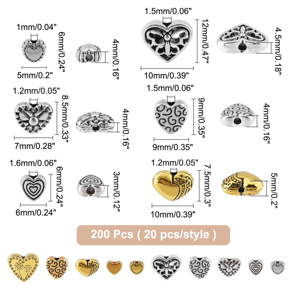 200 Pcs Mixed Heart Shape Beads for DIY Jewelry Making