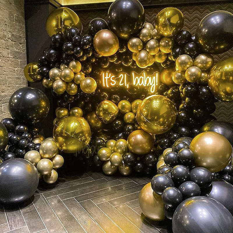 110 piezas globos dorados globos negros fiesta juegos de globos de plata  decoraciones de cumpleaños de boda