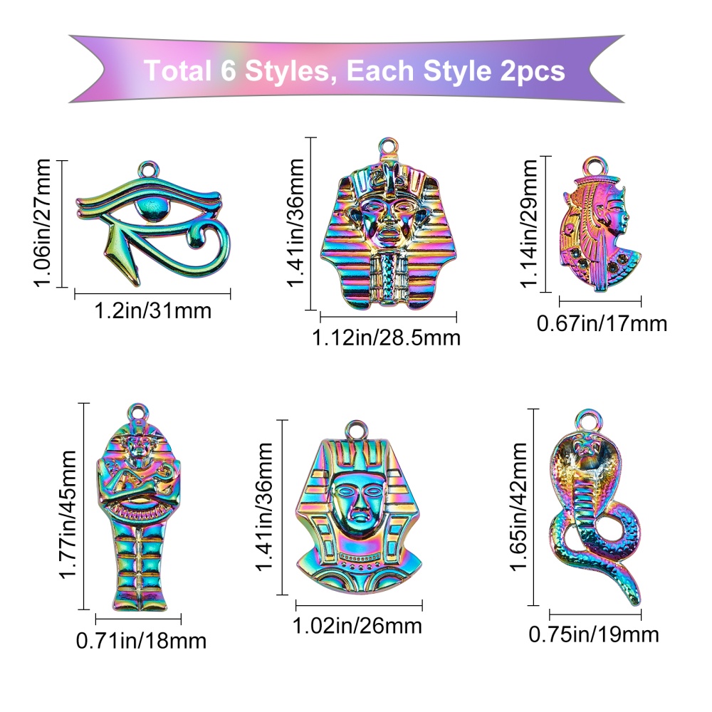 12 Pcs Rainbow Alloy Charms