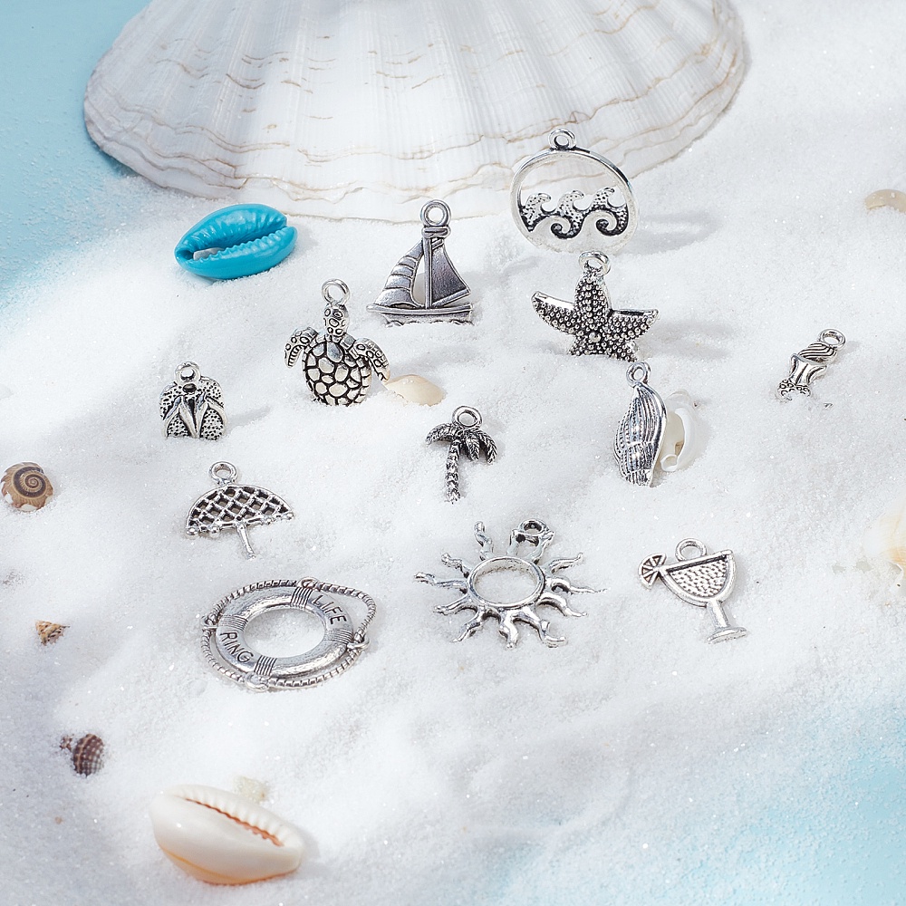 Sea Charms Bulk Lot Ocean Jewelry Making Supplies Beach Themed Silver  100pcs