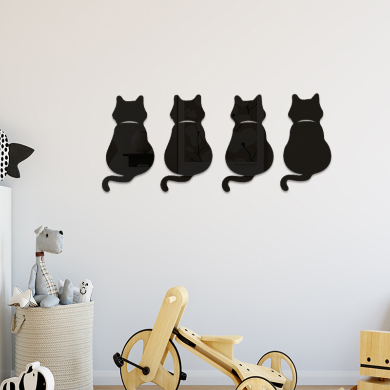 Cute Cat Shaped Mirror Wall Sticker Plastic Mirror Wall - Temu
