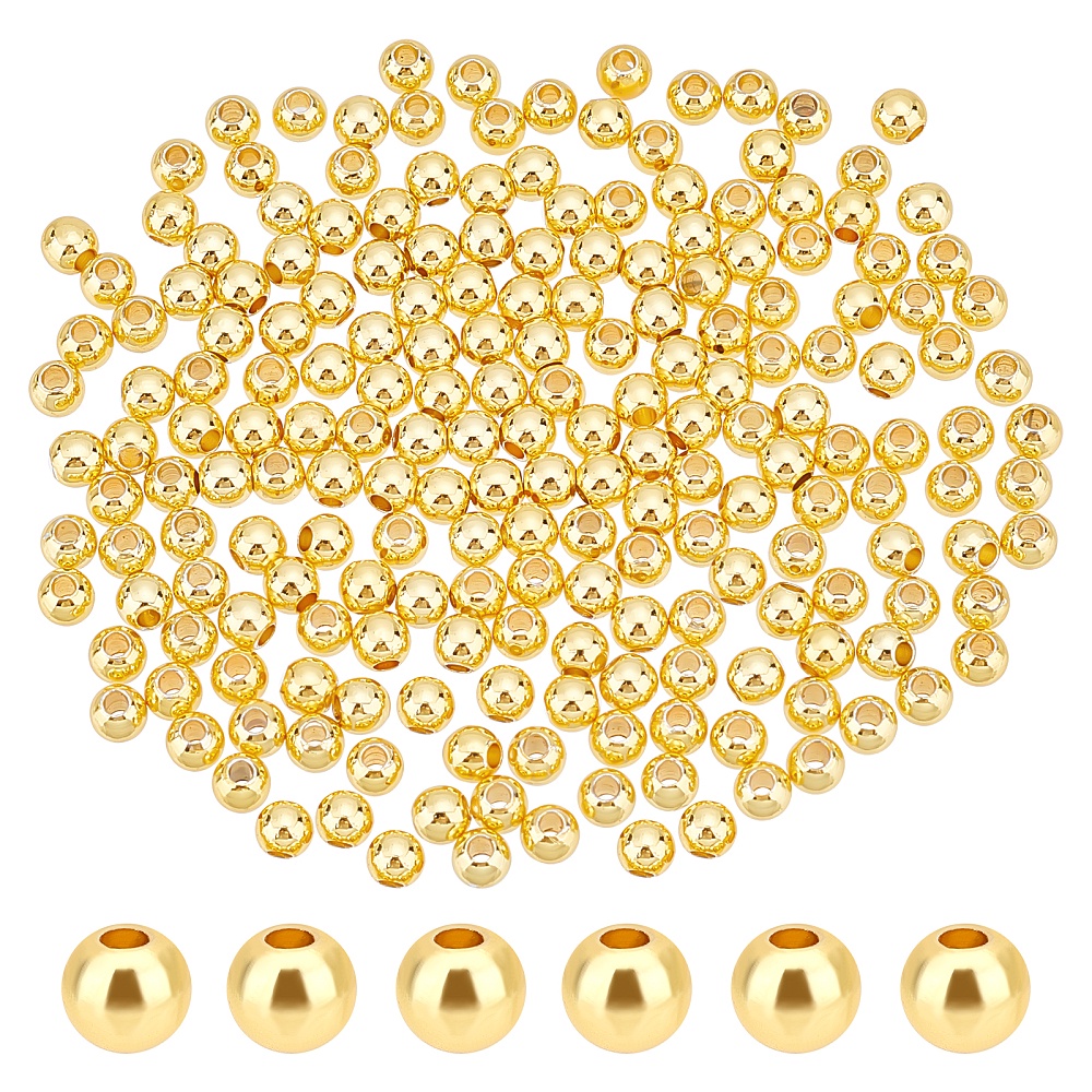 18k Gold Plated Brass Beads Round Spacer Beads With 4 Mixed - Temu