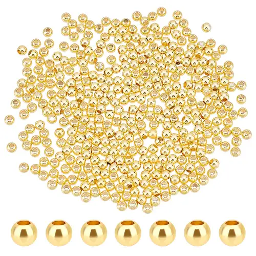14K Gold Spacer Beads, 300pcs Round Brass Beads 5 Size Metal Smooth Beads  Seamless Ball Beads Long-Lasting Little Beads - AliExpress