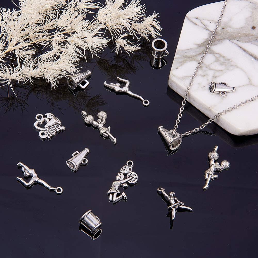 20pcs Cheerleader Charms Pendant Silver Cheer Charms DIY Cheerleader Gifts  and Jewelry Making Supplies