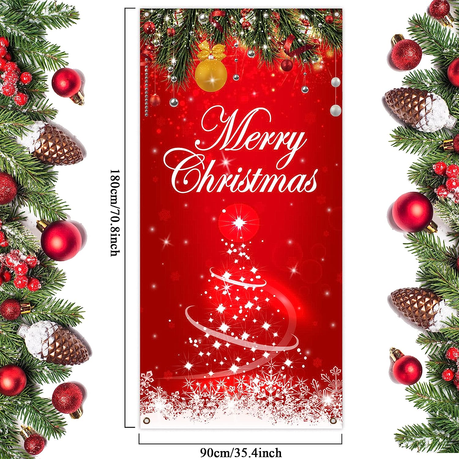 Red Christmas Door Cover Festive Backdrop Holiday Photo - Temu