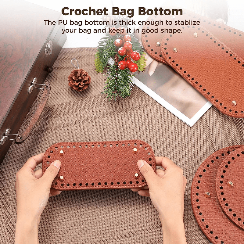 Crochet Bag Bottom with Beaded Bag Handles Oval PU Leather Bag