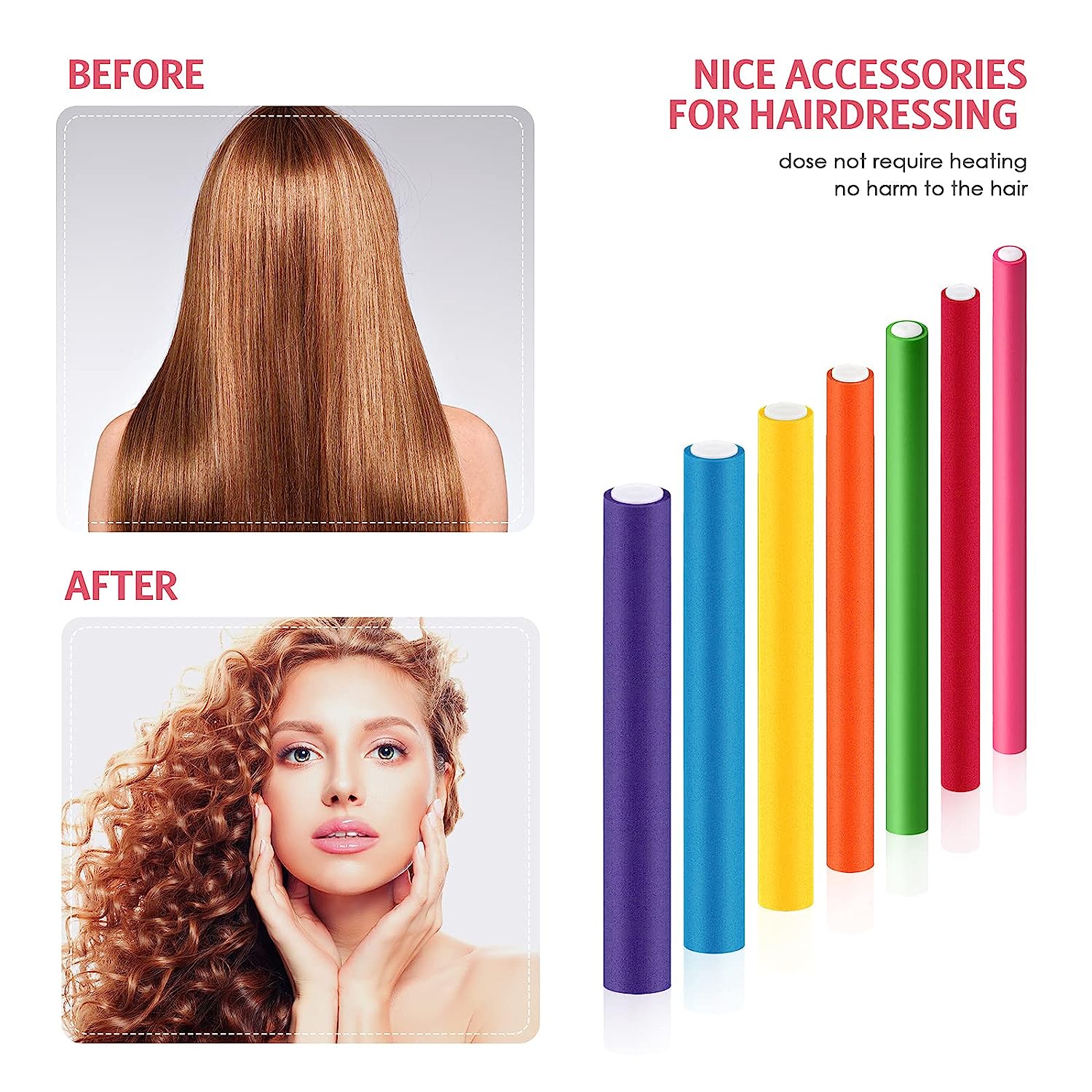 42pcs Flexible Curling Rods Hair Twist Flexi Rods Hair Curlers Set No  Heat Foam Rollers for Short Long Hair, Wavy Style, Unisex Adult Use, Easy  to