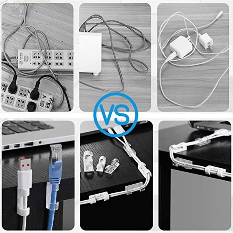 Organisateur de câble Clips gestion de câble bureau et poste de travail  gestionnaire de fil ABS support de cordon USB ligne de données de charge  bobine enrouleur - Black - LXQ1006