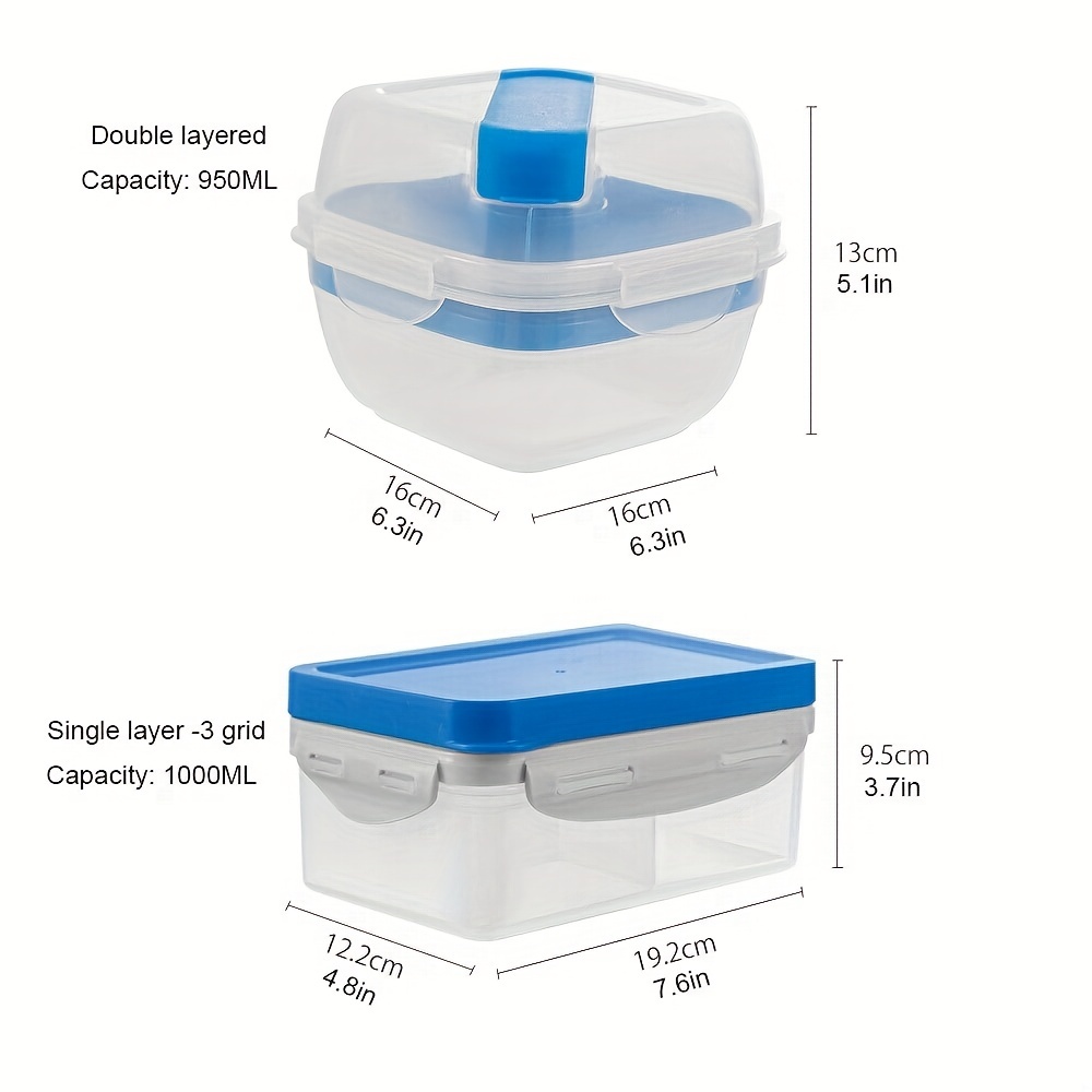 1pc Pink Portable Double-layer Sealed Bento Box With Small Sauce Container  And Plastic Grids For Students