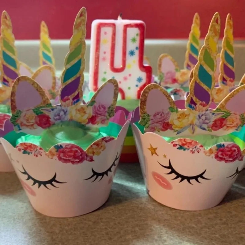 12 Set, Arcobaleno Unicorno Involucri Per Cupcake Cake Topper Decorazioni  Per Torte Per Feste Di Compleanno Di Unicorno Baby Shower Forniture Per