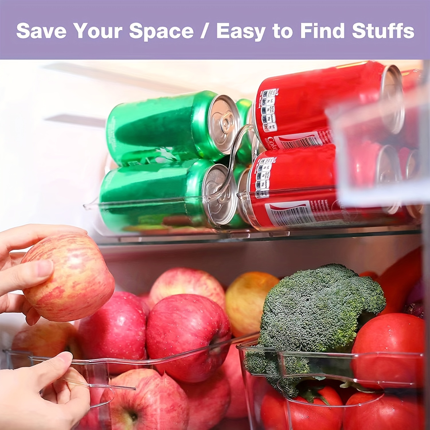 2pcs Refrigerator Beverage Storage Box Automatic Filling Sorting Rack