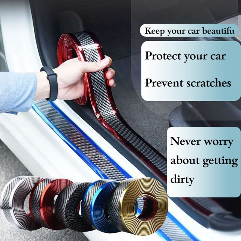 10cm Car Door Sill Protector Edge Sticker Rubber Strip Carbon Fiber Bumper  .c
