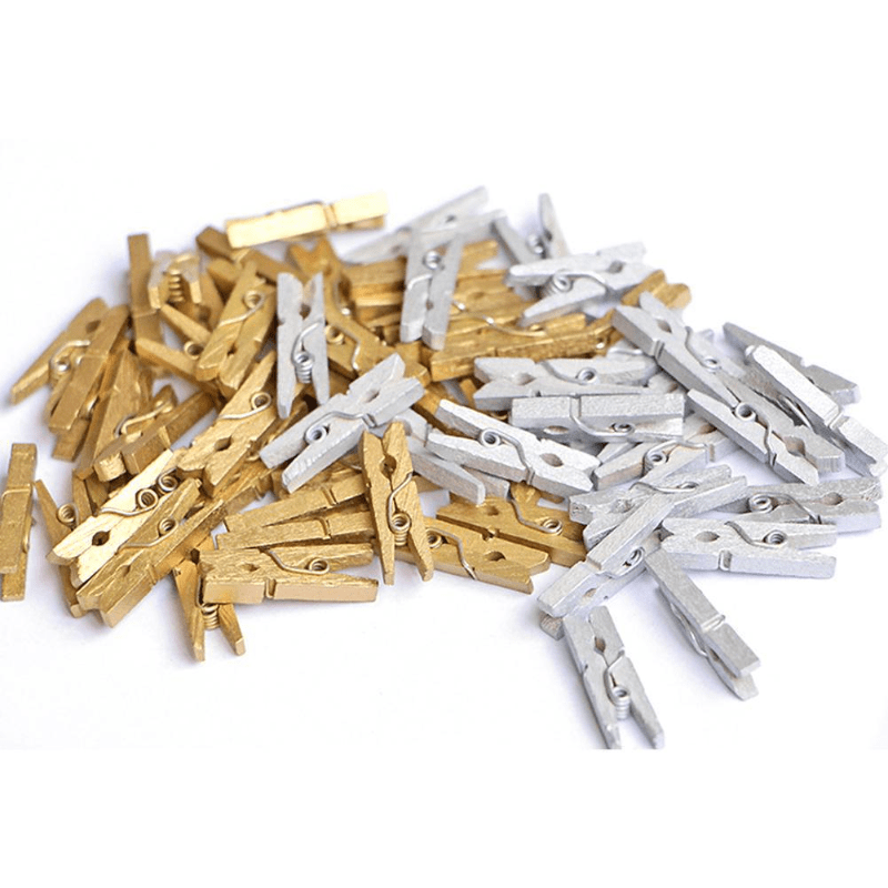 

50pcs Mini 25mm Golden/silvery Wooden Clips Photo Clips Clothespin Photo Paper Clothespin Craft Clips Portable Wood Clamp