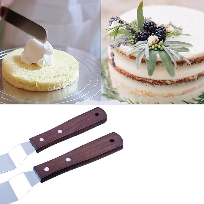 4/6/8/10 Inch Stainless Steel Cake Spatula Butter Cream Icing Frosting  Knife Smoother Wooden Kitchen Pastry Cake Decoration Tool