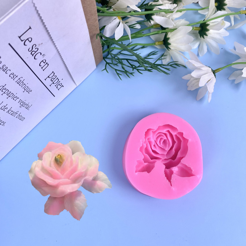 Silicone Rose w Leaves Mold