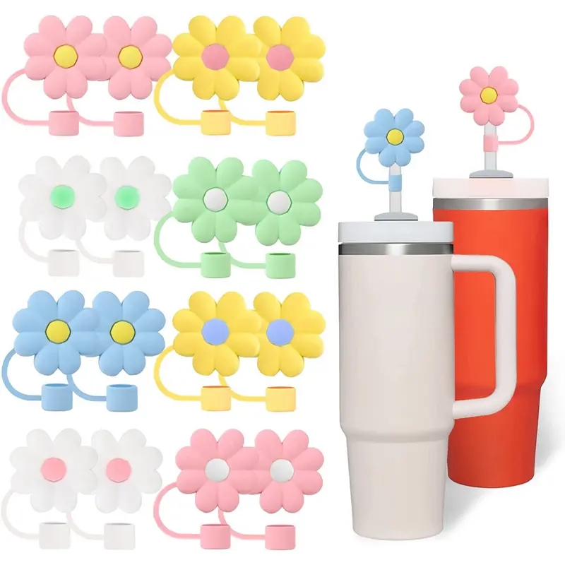 Silicone Straw Covers Cap Cute Flower Straw Toppers for Tumblers Dust-Proof  Drinking Straw Caps for Reusable Straws Tips Lids