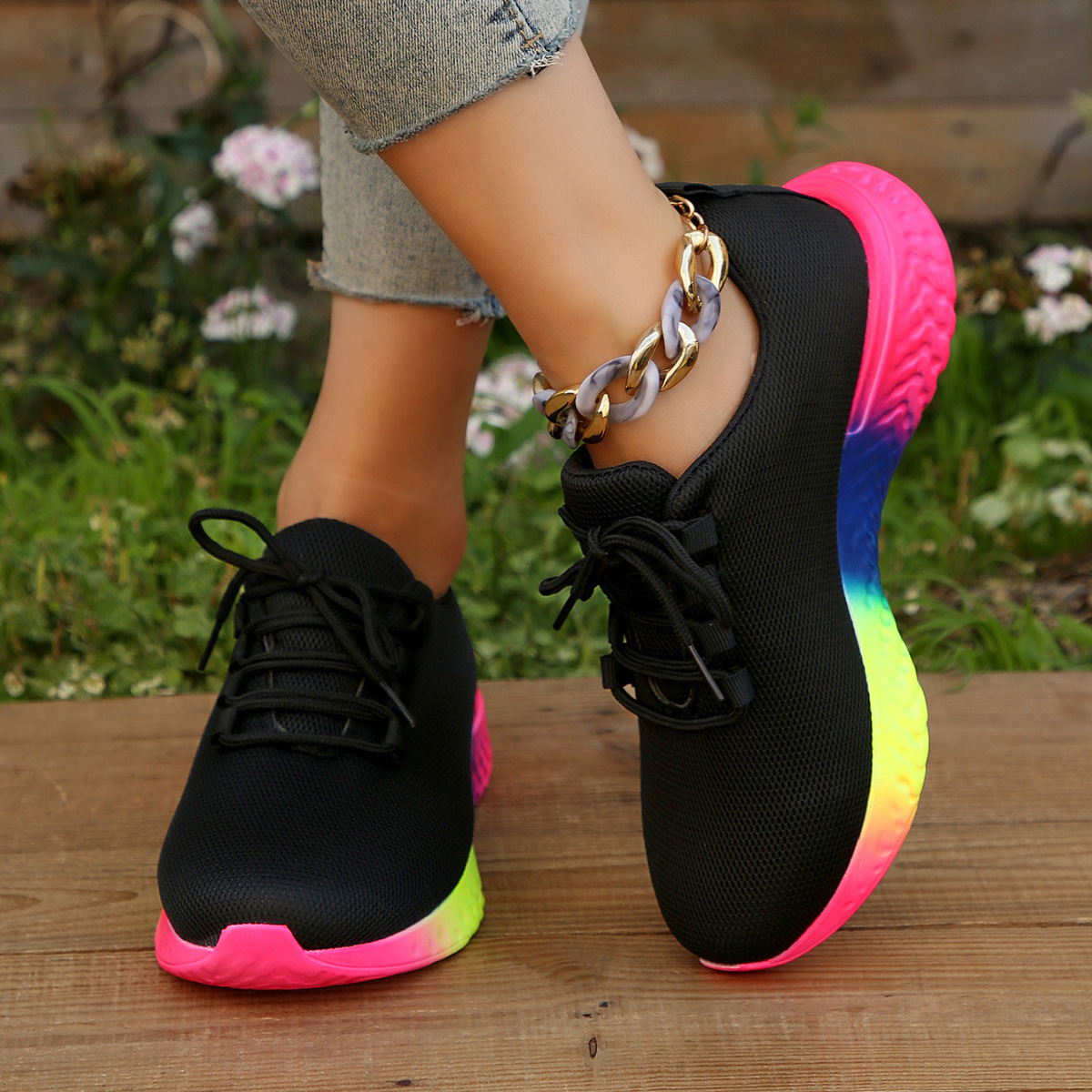 Colorful Soft Thick Sole Shock Absorption Flying Woven Shoes