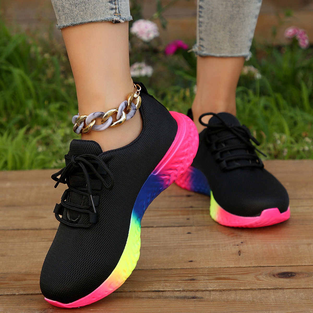 Colorful Soft Thick Sole Shock Absorption Flying Woven Shoes