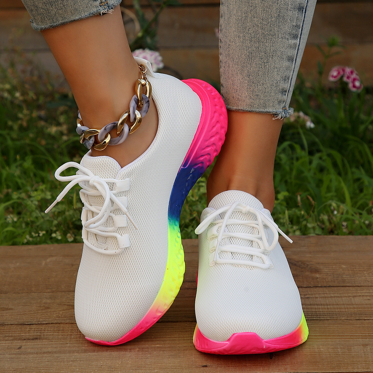 Colorful Soft Thick Sole Shock Absorption Flying Woven Shoes