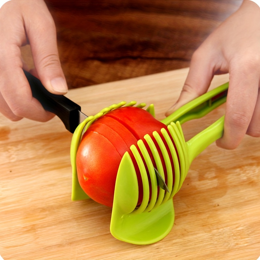 1pc Tomato Lemon Slicer Holder Round Fruits Onion Cutter Guide Vegetable  And Fruits Shreader Tong Kitchen Gadgets Kitchen Accessories - Home &  Kitchen - Temu