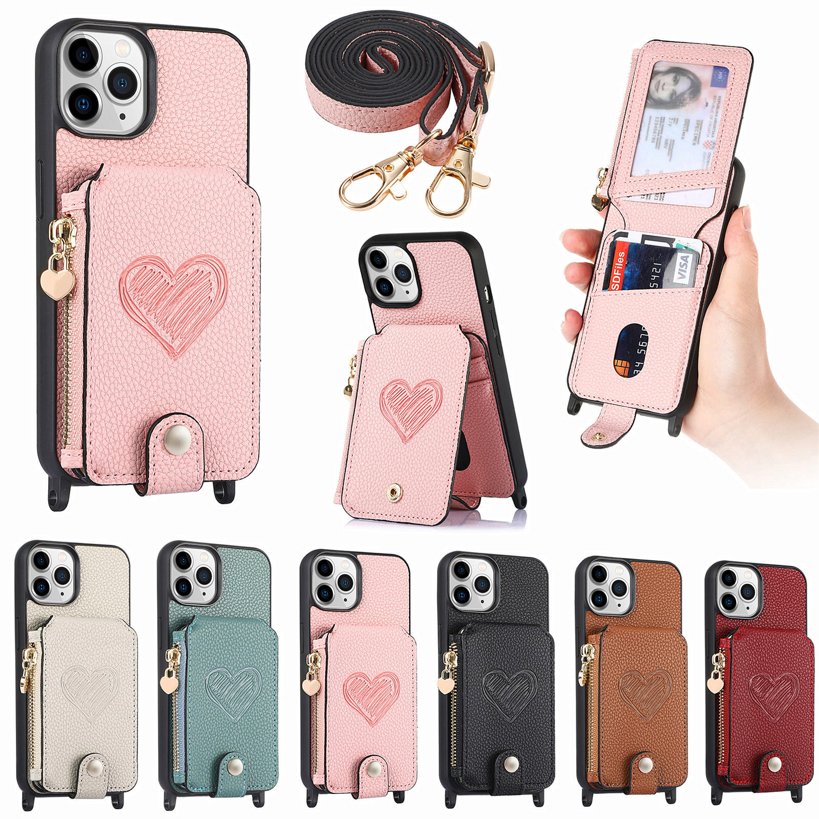 For iPhone 14 Pro Max 13 12 11 For MagSafe Heart Crossbody Lanyard