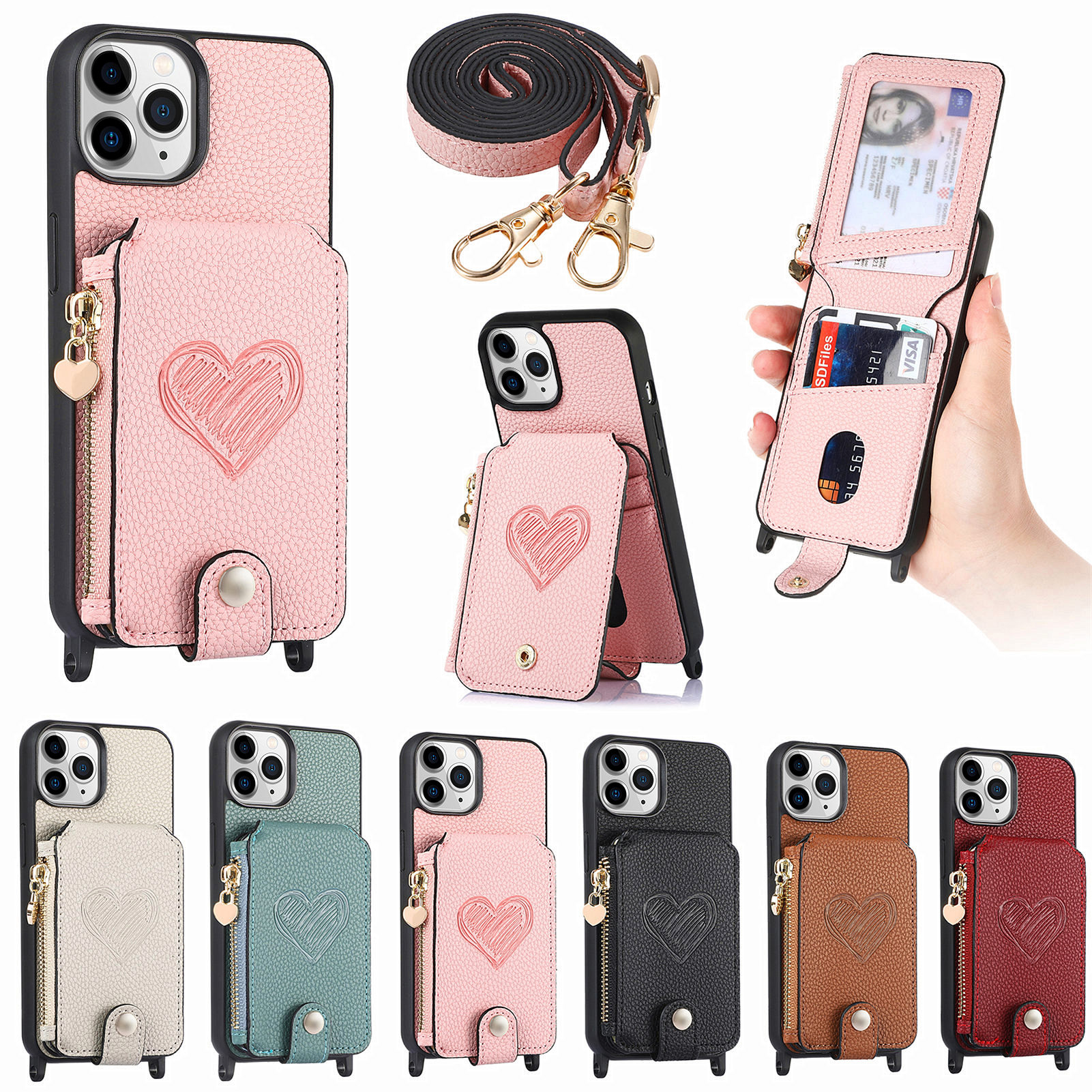 For iPhone 14 Pro Max 13 12 11 For MagSafe Heart Crossbody Lanyard Case  Cover