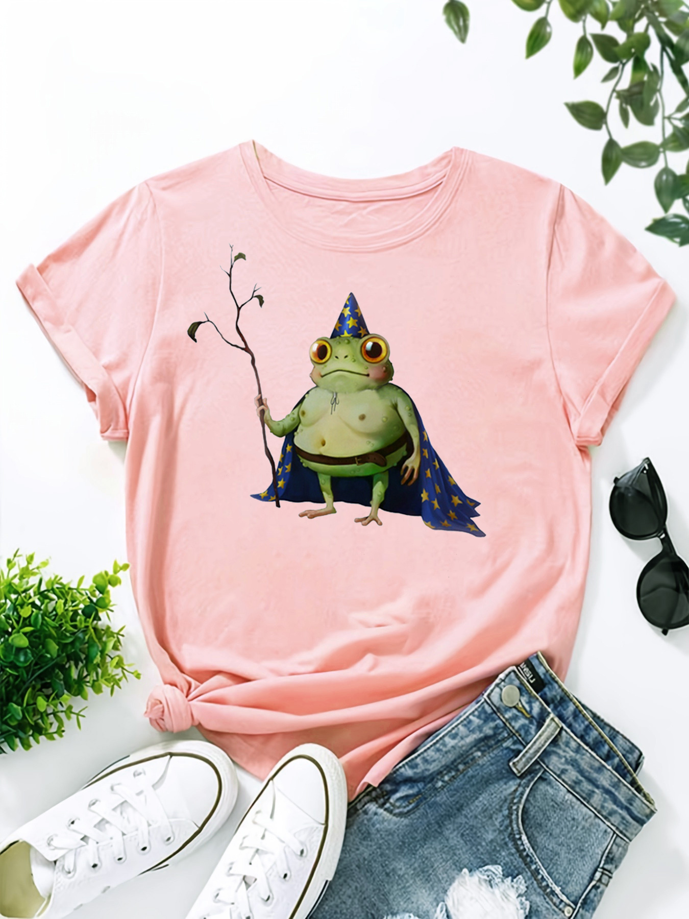 Plus Size Casual T shirt Women's Plus Cute Frog Print Short - Temu