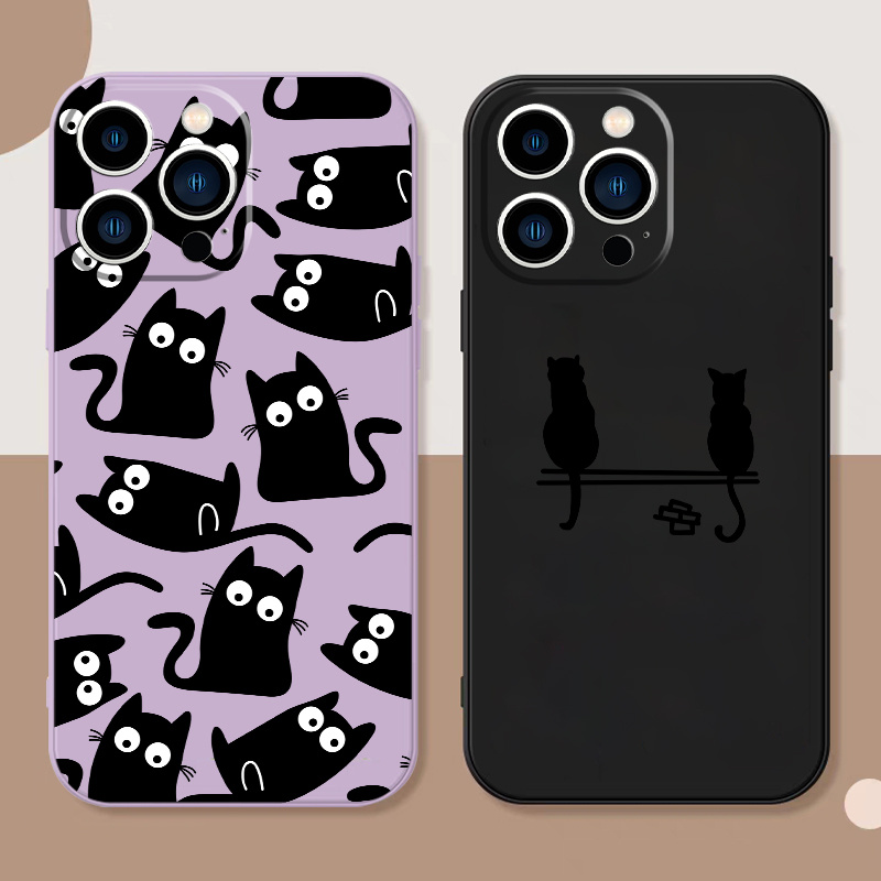 2pcs Black Cat Pattern Phone Case For Iphone 11 12 13 14 Pro Max Mini Xr