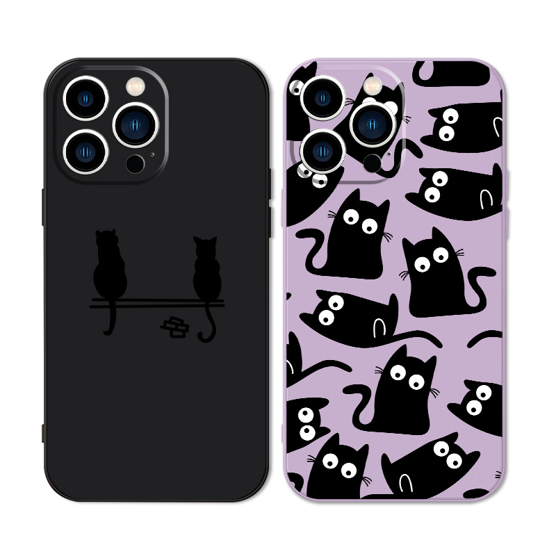2pcs Black Cat Pattern Phone Case For Iphone 11 12 13 14 Pro Max Mini Xr