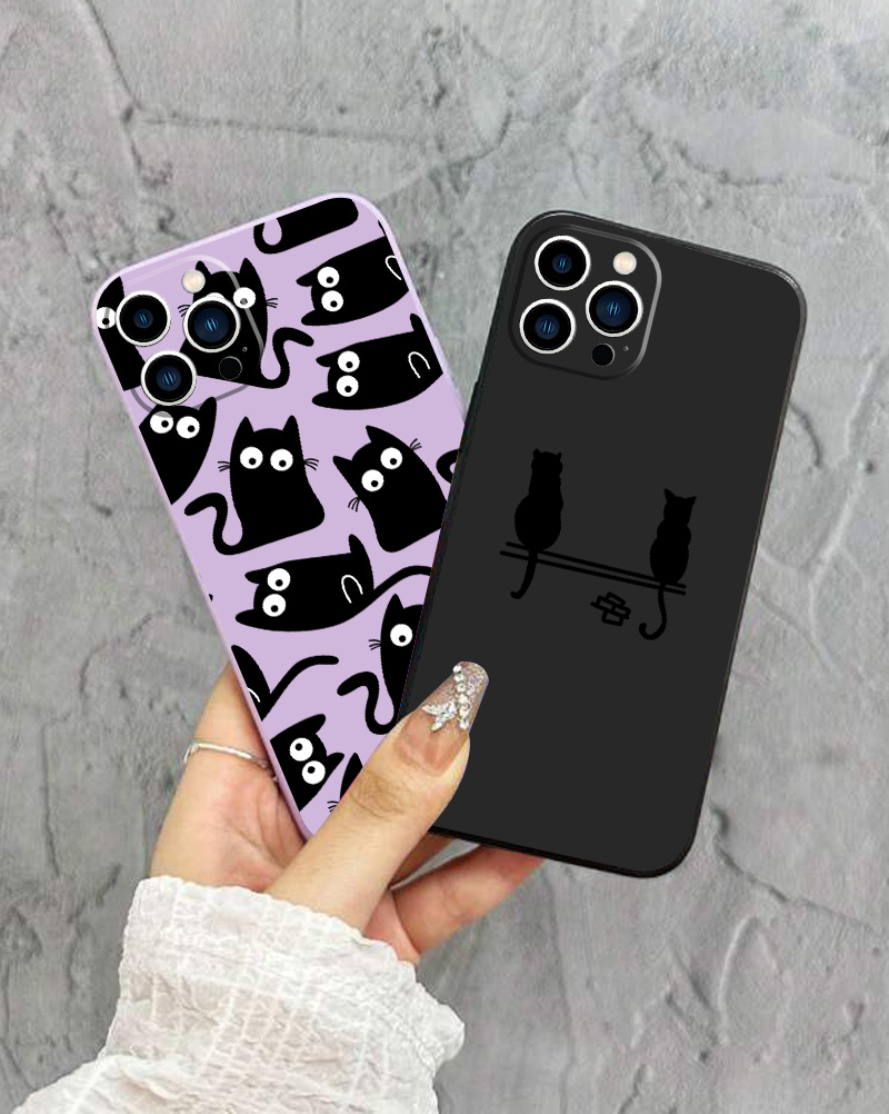 2pcs Black Cat Pattern Phone Case For Iphone 11 12 13 14 Pro Max